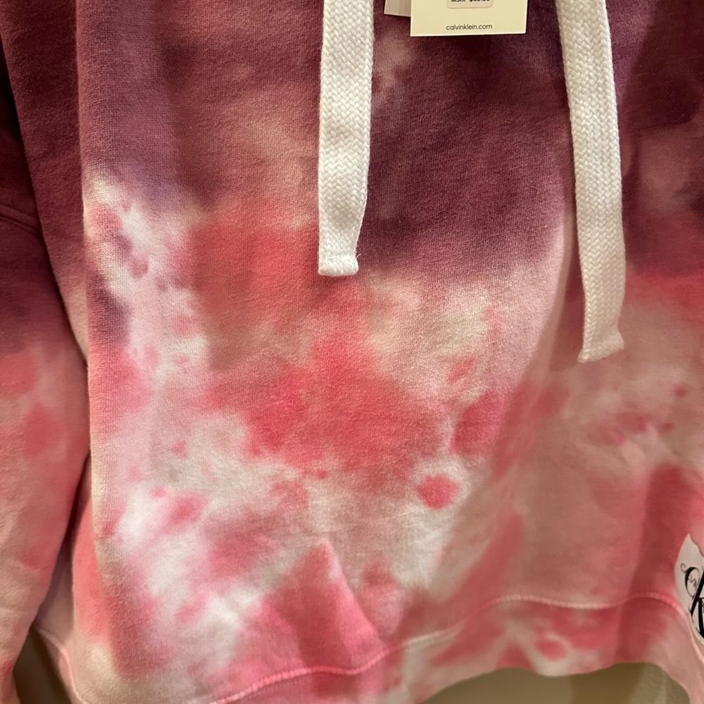 Calvin Klein Pink Tie Dye Hooded Cropped Sweatshirt NWT - Picture 6 of 6